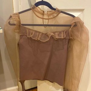 Zara Sheer Mesh Blouse, puff sleeves sz Small  - like NEW! (a WFH must have!)